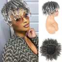 Matthia Short Afro Curly Hair Toppers for Women With Thinning Hair - Clip in Bangs, Synthetic Ombre Silver Curly Hairpieces for Women Men Wiglets Extensions (1B/Gray#)