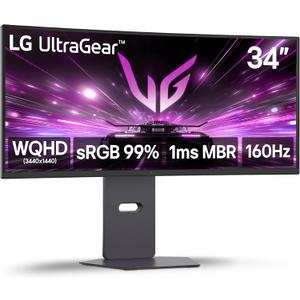LG 34G600A-B 34-inch Ultragear WQHD (3440 x 1440) Curved Gaming Monitor 160Hz, AMD FreeSync Premium, HDR10, Built-in Speaker, Reader Mode, HDMI 2.1, DisplayPort, Tilt/Height/Swivel Stand, Black