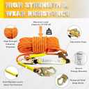 Fall Protection Safety Rope 100 FT Heavy Duty Vertical Roofing Rope with Alloy Steel Grab Snap Hooks Shock Absorber Fall Protection Tree Climbing Line Kit Tree Stand Safety Line Kit