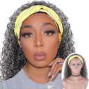 Curly Gray Headband Wig - Long Wavy Half Wig for Black Women, Water Wave Heat Resistant Synthetic Hair With Headband Attached