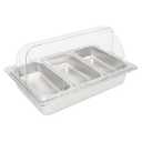 DUTTIETY Countertop Food Serving Display Container Stainless Steel Food Serving Container with Clear Roll Top Cover Condiment Dispenser Display Rack for Restaurant Hotel Kitchen Buffet 3 Pan