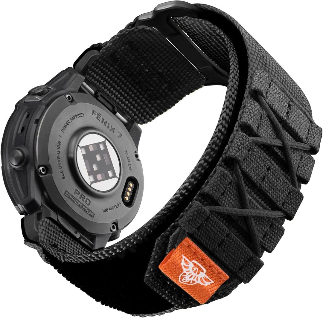 Bandletic Compatible with Garmin Fenix 8 47mm 7 6 Pro 5 Plus Watch Band, Rugged Tactical Nylon Strap for Instinct 3 2, Quick Fit 22mm Watch Bands for Forerunner 970/965/955/945/Approach S62/S60/Epix 2 (Black)