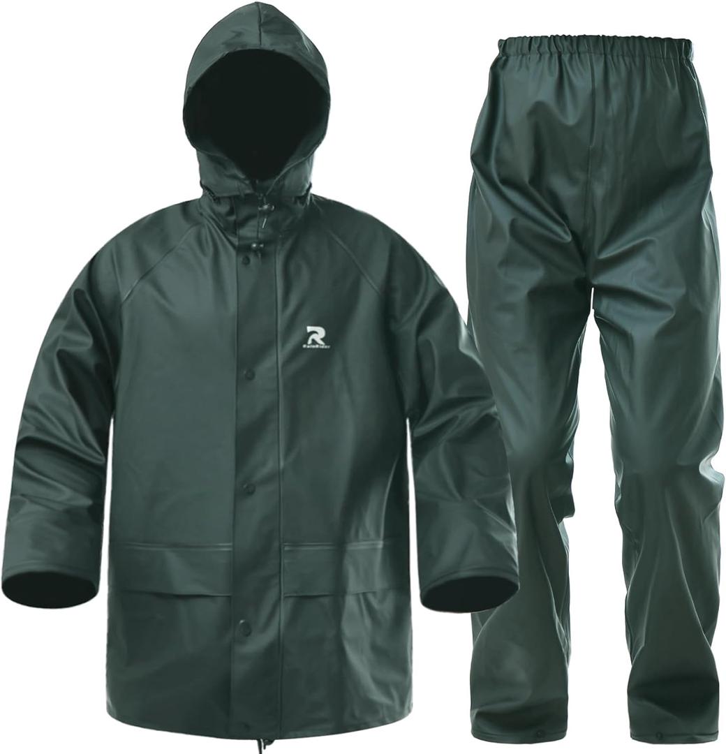 RainRider Rain Suits for Men Waterproof Rain Jacket Coat Pants Heavy Duty Women Fishing Rain Gear Workwear (Small, Dark Green)