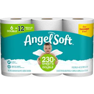 Angel Soft Toilet Paper, 6 Double Rolls, 6 = 12 Regular Bath Tissue Rolls