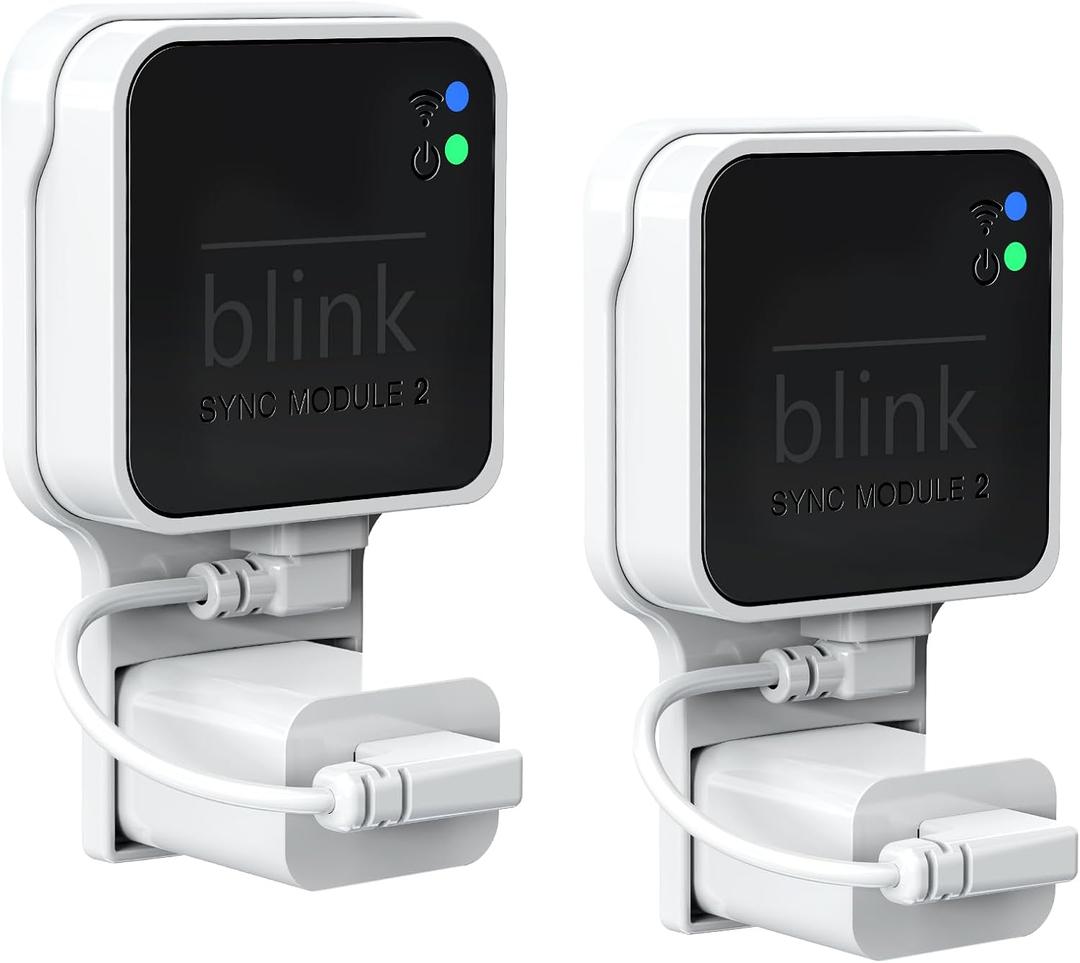 Outlet Wall Mount for Blink Sync Module 2, Bracket with Short Cable(2 Pack) | No Messy Wires, Space-Saving Blink Module Mount, Easy Install, Sturdy & Secure, Works with Blink Outdoor Indoor Camera System
