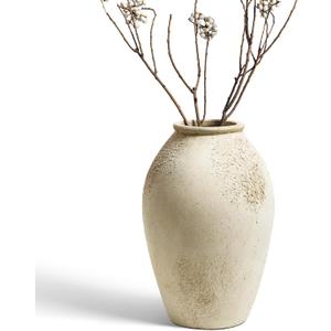 LE TAUCI Ceramic Vase, 11.5 Inch Large Rustic Farmhouse Vase, Tall Vase for Home Decor, Living Room Table & Mantel Centerpiece, Watertight & Sturdy, Matte Sandy Beige White