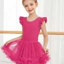 Zaclotre Ballet Leotards for Girls Ruffle Sleeve Criss-Cross Back Dance Leotard Toddler Tutu Dance Dresses Ballerina Costume (Size: 6-7 Years, Pink)