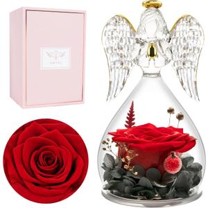 Miofula Gifts for Mom Mothers Day Birthday Gifts for Women,Preserved Flowers Rose in Angel Figurines,Fresh Flowers for Delivery Anniversary Forever Real Rose Gifts for Moms Grandma Her Wife Girlfriend (Red)