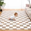 Super Soft Rug for Bedroom, 8x10 Ft Beige and White Area Rug Classic Checkered Shaggy Anti-Skid High Pile Soft Fluffy Rug Fuzzy Carpet for Living Room Bedroom Kids Room Nursery, Dorm Home Decor