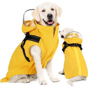 Lukovee Dog Raincoat - Waterproof Rain Jacket with Harness & Removable Hood, Reflective Double Layer Dog Rain Coat Poncho (Y,L)