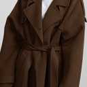 chouyatou Women's Winter Double Breasted Wool Coat Long Sleeve Notch Lapel Midi Long Winter Trench Coat with Belt (Brown, S)