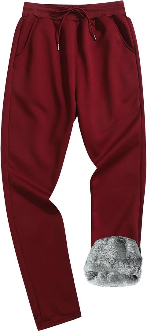 MACHLAB Men's Winter Fleece Joggers Pants Sherpa Lined Sweatpants Warm Thick Track Pants (Red, L)