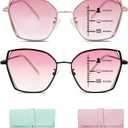 2 Pack Tinted Multifocal Reading Blue Light Blocking Glasses Progressive Bifocal Uv400 Protection Sunglasses Women (Cranberry)