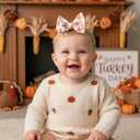 5 x Thanksgiving 4.5" Baby Girl Bows 3 Pack Soft Headband High Stretchy Hairbows Newborn Toddler (Beige&Turkey&Maple Leaf)