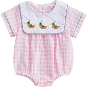 Baby Girl Summer Outfit Plaid Bubble Romper Vintage Smocked Outfits Farm Onesie Newborn Clothes Summer, 12-18 months