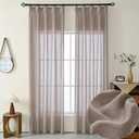 Ftinala Dark Taupe Linen Semi Sheer Curtains 108 Inches Long, Flax Brown Light Filtering Curtains & Drapes, Rustic Farmhouse Window Treatments, Pinch Pleat Floor to Ceiling Curtain with Hooks (Diy Pleat | Mink)