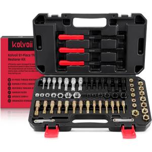 Kolvoii 61-Piece Thread Restorer Kit, Metric & SAE Thread Chaser Set with Taps, Dies, Files & Pitch Gauges  UNC, UNF, Metric Rethread Damaged Threads on Bolts, Nuts & Holes