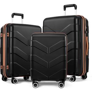 TILYMOL Luggage Sets 3 Piece with Spinner Wheel, Hardside Suitcase Set with TSA Lock, Expandable Lightweight Travel Luggage for Men and Women, Black, 20in24in28in