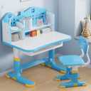 Kids Desk and Chair Set, Height Adjustable Child's School Study Writing Tables, Kids Desk with Bookstand and Storage Drawer, Widened Desktop with Desktop for Boys and Girls