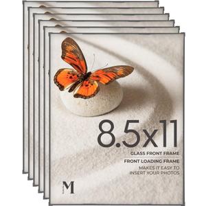 MANTELLO ESSENTIALS 8.5 by 11 picture frame 6 PACK 8.5 x 11 frame Front Loading picture frames 8.5 x 11 Pictures Documents Certificates Diplomas, And More (Black)