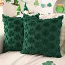 DFXSZ St Patricks Day Pillow Covers 18x18 inch Set of 2 St Patricks Day Decorations Green Shamrock Soft Plush Faux Fur Jacquard Throw Pillows for Bedroom Sofa Holiday Festivals Home Decor PTK021A18