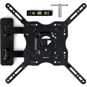 Amazon Basics Full Motion Articulating TV Wall Mount, with Swivel and Tilt, for 26" to 55" TVs and Flat Panels up to 80 Lbs, VESA Compatible, Single Stud, Black