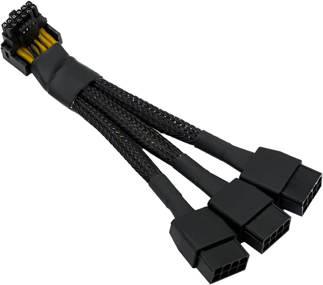 16Pin to 3 X 8 Pin GPU Extension Cable 12VHPWR PCI-e 5.0 Right Angle Adapter 90 Degree GPU Power Cable 16AWG 600W 12+4pin Compatible with 4070Ti 4080 4090 Power Cable Graphic Card (Type A)