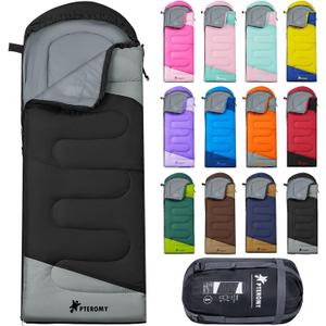 PTEROMY Sleeping Bags for Adults, Lightweight and Machine Washable, Water Resistant Backpacking Camping Sleeping Bag for Warm Cold Weather, Camping Essentials for Hiking Travel (50F~80F / 3 Season, Black)