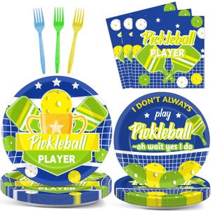 96pcs Pickleball Party Decorations Supplies Pickleball Player Themed Sports Birthday Party Disposable Plates Napkins Set for Baby Shower Brithday Party Decorations Favors Serve 24