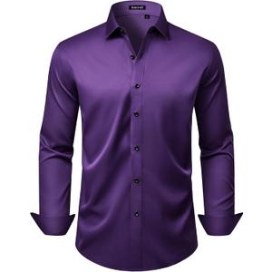 Mens Wrinkle Free Dress Shirts Regular Fit Business Button Down Shirt Formal Long Sleeve Wedding Stretch Shirts (Purple, XXL)