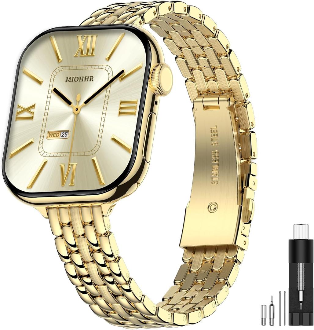 MioHHR Slim Metal Bands Compatible with Apple Watch Bands for Women 38mm 40mm 41mm 42mm (Series 11 10), Stainless Steel Strap Bands for iWatch Series 11 10 9 8 7 6 5 4 3 2 1 SE3/2/1, Gold