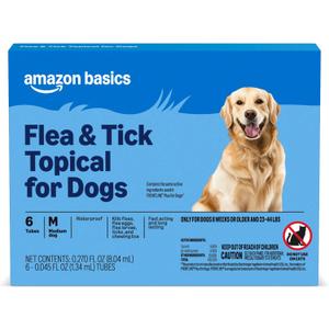 Amazon Basics Preventative Flea and Tick Topical Treatment for Medium Dogs (23-44 lbs), Up to 30 Days Protection, Fast Acting, 6 Counts
