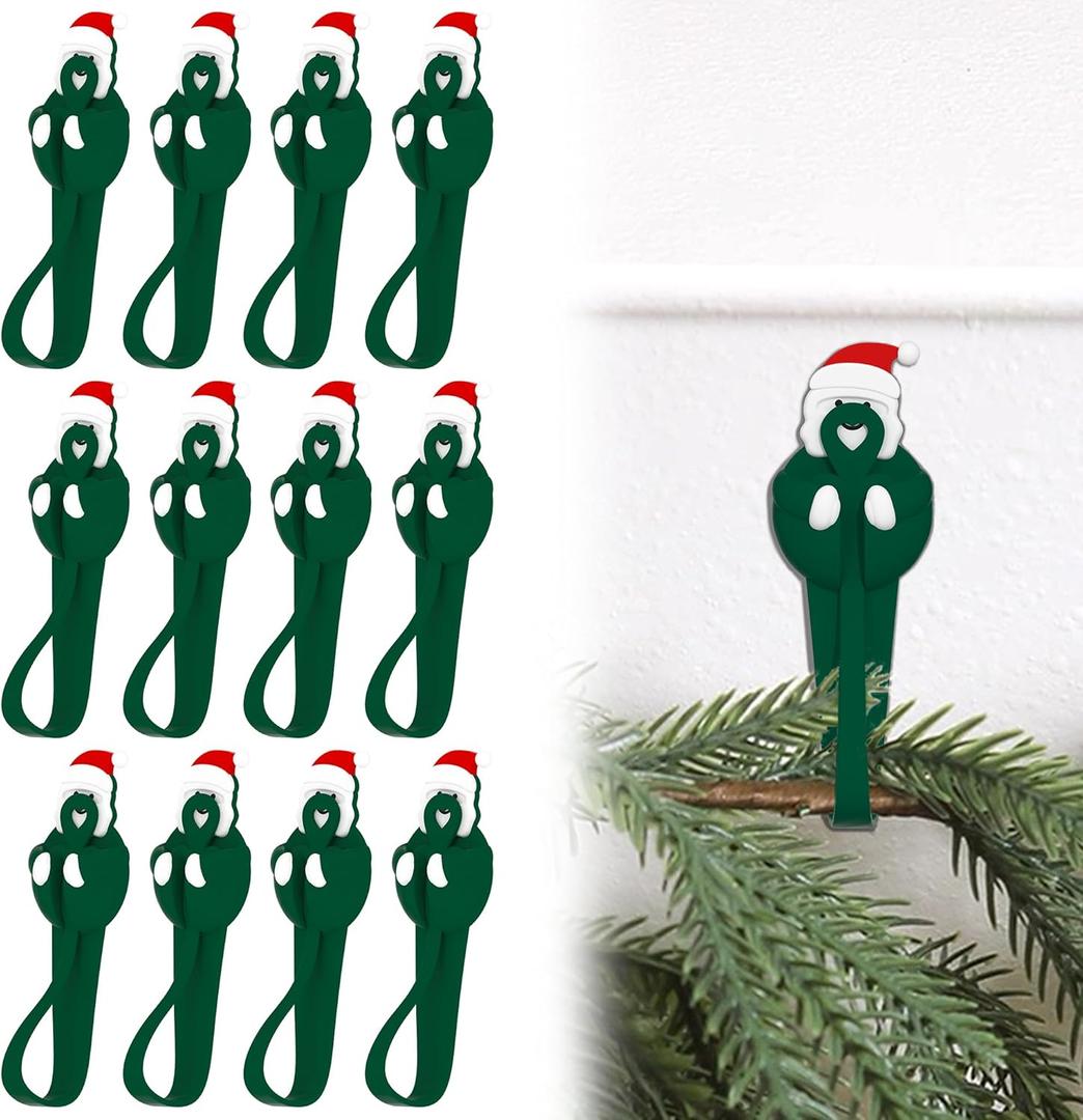 12Pcs Christmas Garland Hanger for Mantle Garland Hoods Wreath Ties Adjustable Stocking Holder Reusable Silicone Adhesive Straps for Christmas Wreath Fireplace Mantle Stairways Banisters