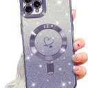 NITITOP Compatible with iPhone 11 Pro Max Case Cute Clear Glitter [Compatible for MagSafe] Plating Heart Sparkle Bling Magnetic Girl Women Electroplated Frame Camera Protection Back Cover - Purple