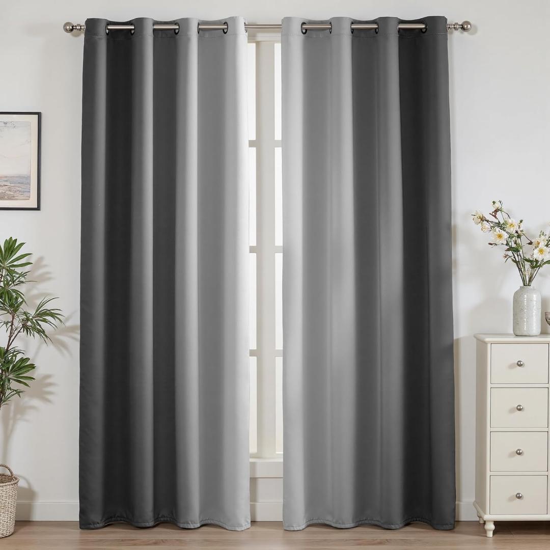 weesire Dark Grey Blackout Curtains for Bedroom Living Room 2 Panels 100% Blackout Ombre Gradient Curtains, 52x84 Inches