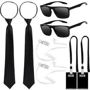 Kavoc Halloween Agent Costume Set Include Sunglasses Zip Tie ID Badge Prop and Fake Earpiece for Alien Party Dress Up