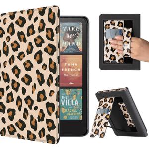 CoBak Stand Case for 7" Kindle Paperwhite 12th Gen 2024 and Kindle Colorsoft with Hand Strap - Compatible with iPhone MagSafe, for Samsung/Belkin/Anker Wireless Charging Pads, Durable, Auto Sleep Wake (Leopard)