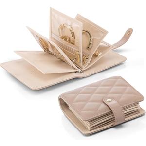 Vlando Travel Jewelry Case,Portable Jewelry Organizer Storage Book with Clear Zipper Velvet Jewelry Pouch Bag Gifts for Traveler Women Girls-Toffee (02.Small-Toffee)