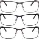 3 Pack Bifocal Reading Glasses for Men Metal Full Frame Bi-focal Readers Clear Top Far/Near Dual-use Eyeglasses,Black/Brown/Gun metal, +3.50