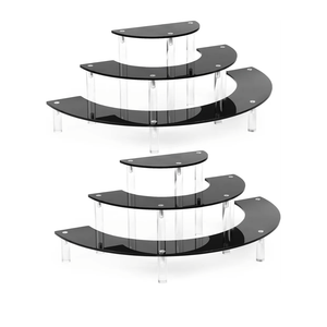 YestBuy Display Stand Shelf For Pop Figure, 3 Tier Black Acrylic Cupcake Stand, Perfume Organizer Stands, 2 Pack Half Moon Dessert Stand for Display Or Collections