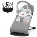 HKAI Baby Bouncer, Portable Baby Bouncer Seat for Babies 0-18 Months, 100% Cotton Fabrics, 3 Modes of use with Rocker and Stationary Options, Infant Rocker Chair with Hanging Toys-Light Grey