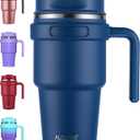 20 oz Insulated Coffee Mug Tumbler with Handle, Stainless Steel Travel Mug Tumbler with Lid and Straw,Double Wall Vacuum Leak Proof Ice Coffee Thermal Cup, Navy