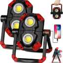 YZONI 2 Pack LED Work Light Rechargeable, 2 COB 2500LM Folding Portable Flood Light with Magnetic Base and 360 Rotation Stand, Spotlights for Camping Car Repairing Emergency Job Site Lighting
