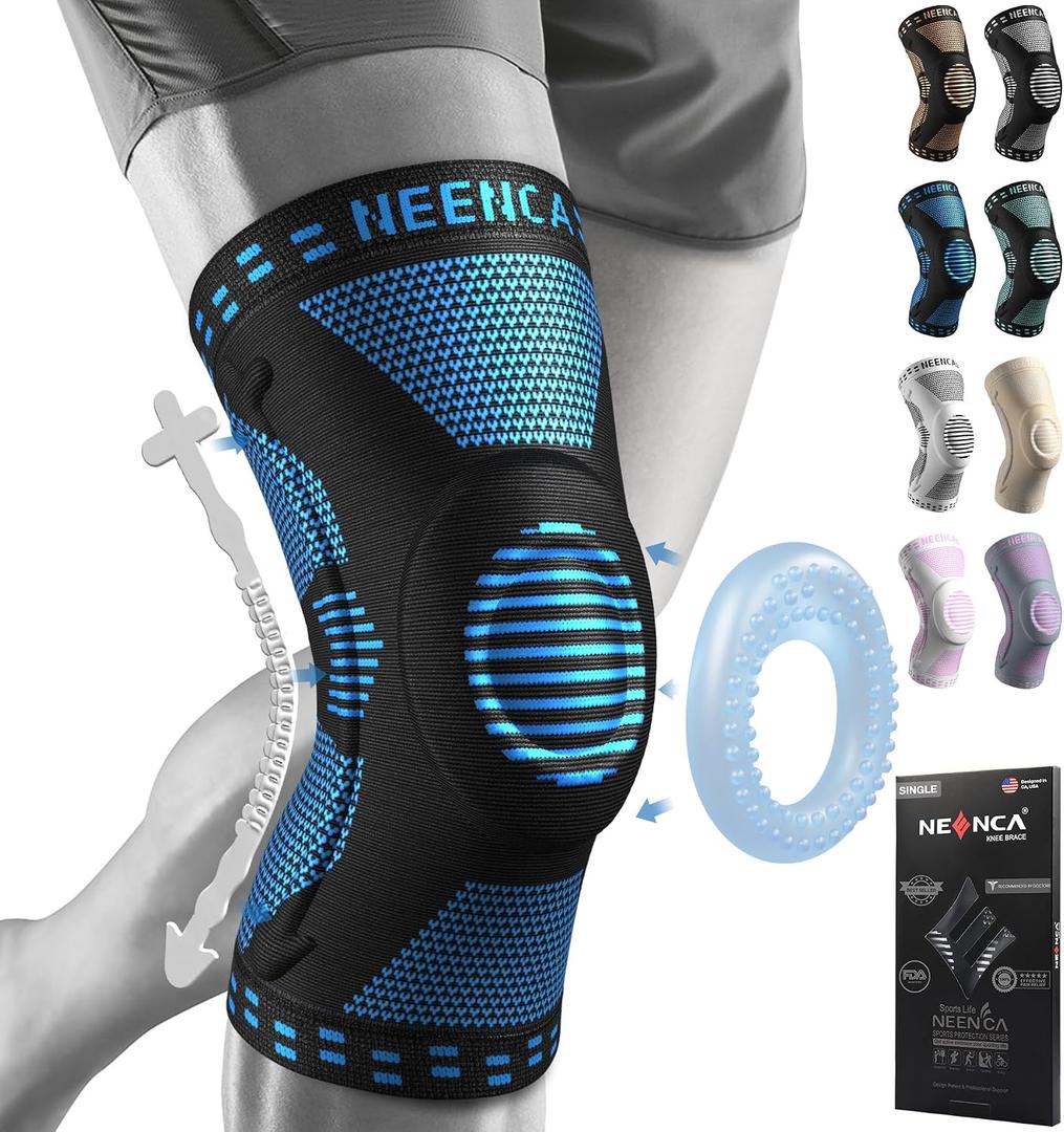 NEENCA Professional Knee Brace for Pain Relief, Medical Knee Support with Patella Pad & Side Stabilizers, Compression Knee Sleeve for Meniscus Tear, ACL, Joint Pain, Runner, Workout (Blue, Large)