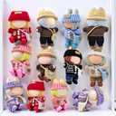 Clothes Set for 17cm Doll, Handcrafted Crochet 5 Piece Set Sweaters Hat Backpack Pants Shoes, Clothes Outfit Accessories for Dolls (No Doll) Red