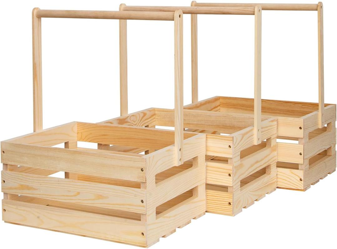 3 Pieces Wooden Baby Shower Crates ,Natural Pine wood Baby Gift Crates,Storage Crates For Organizer.(3)