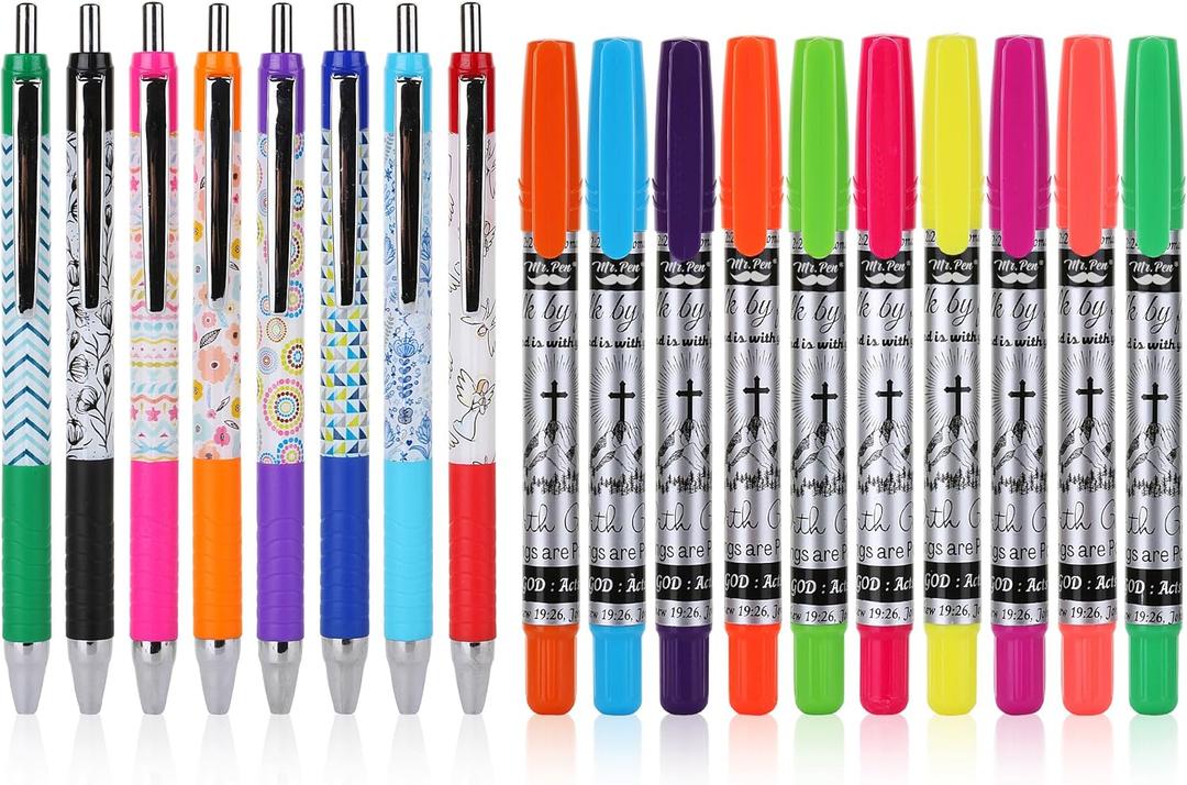 Mr. Pen Bible Journaling Kit, 18 Pack - 10 Gel Highlighters, 8 No Bleed Pens, Bible Pens and Highlighters, No Bleed, Gift