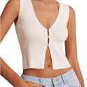 GORGLITTER Women's Knit Top V Neck Sleeveless Button Down Sweater Vest (White, M)