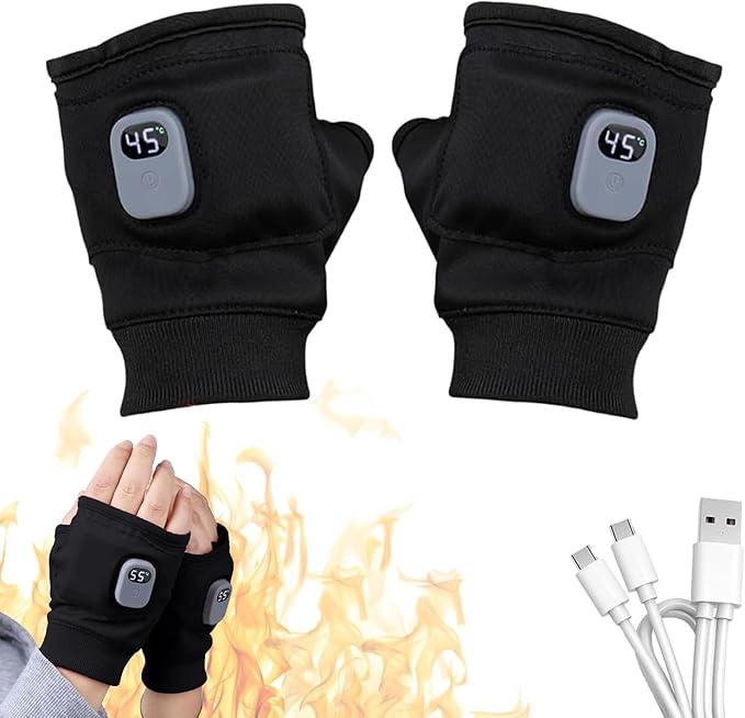 Heated Gloves, Upgraded Smart Thermostatic Electric Heated Fingerless Gloves Rechargeable, Winter Hand Warmer for Work Cycling Skiing Outdoor