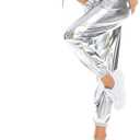 NewL Women's Metallic Shiny Jogger Casual Holographic Color Streetwear Pants Hip Hop Fashion Smooth Elastic Trousers (Gray, XL)